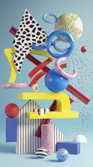 Obraz premium Surreal 3d renderings inspired by Memphis design 3d style isolated flying objects memphis style 3d render AI generated illustration