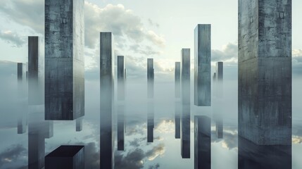 Surreal columns floating mysteriously   AI generated illustration
