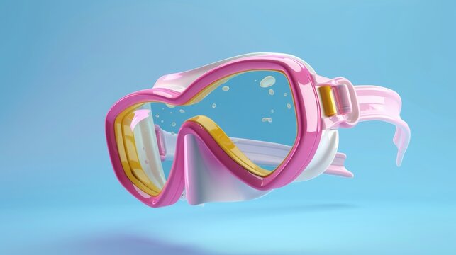 Swimming goggles and snorkel in a funky design  3d style isolated flying objects memphis style  3d render  AI generated illustration