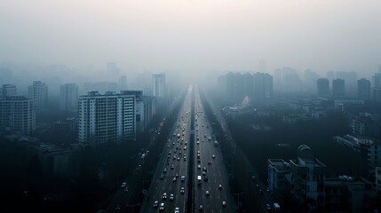 The city is shrouded in a perpetual haze of artificial smog   AI generated illustration - obrazy, fototapety, plakaty