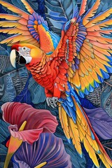 Ai Ara pappagallo dai tanti colori illustrazione 02