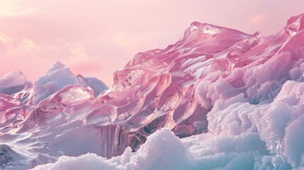 Twisting ice formations blending seamlessly into a pink horizon   AI generated illustration - obrazy, fototapety, plakaty