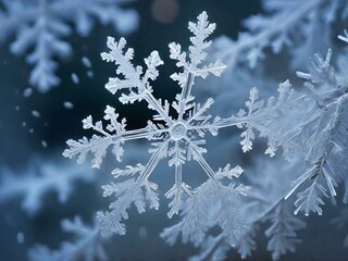 AI generated illustration of Snowflakes in winter weather - obrazy, fototapety, plakaty