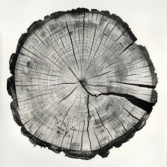AI generated illustration of a wooden stump in grayscale
