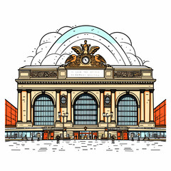 Grand Central Terminal. Grand Central Terminal hand-drawn comic illustration. Vector doodle style cartoon illustration