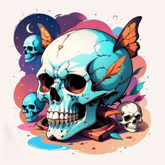 A detailed illustration a Dead Skull, t-shirt design