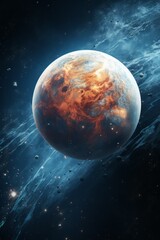 AI generated illustration of A planet in deep space with stars and cosmic dust