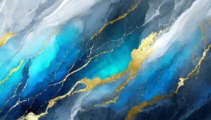 Golden Veins: Abstract Blue Marble Texture