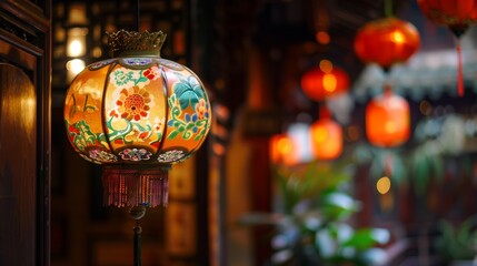 Fototapeta premium Night Garden Lantern with Antique Decorations