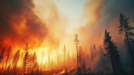 Blazing Destruction: Forest Fire in Full Force - obrazy, fototapety, plakaty