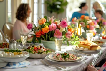 AI generated illustration of Easter breakfast with the family