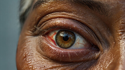 AI generated illustration of Close-up of elderly person with huge hazel eyes