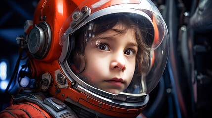 Children in astronaut costume. Children in spacesuit and astronaut costume. Children dreams concept
