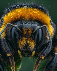 Close-up of Dew-Covered Bumble Bee Captured in the Early Morning Light, Conveying a Serene and Delicate Mood.