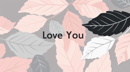 AI generated illustration of pink, black, and white leaves on a grey background for a greeting card