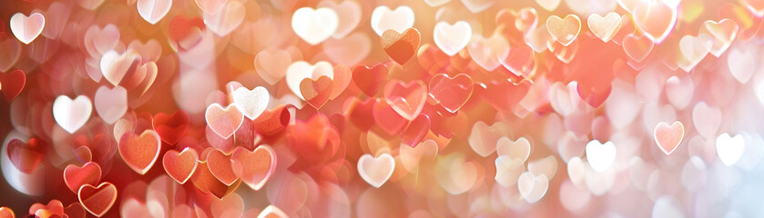 Heart bokeh in peach, white, red, blurred Valentines backdrop