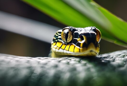 AI generated illustration of a black and yellow snake on a tree branch