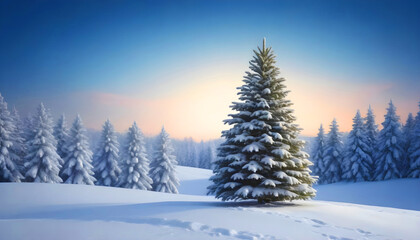 Obraz premium Christmas tree in snowy landscape holiday card concept 3
