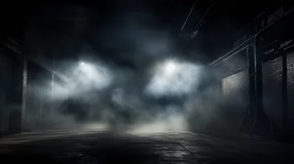 Selbstklebende Fototapeten Fog or smoke in the gloom in an old abandoned tsuch in a factory © Sergey