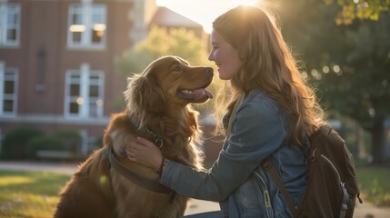 AI generated illustration of a happy young woman bidding farewell to her dog