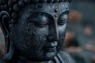 Serene Buddha Statue Featured in Classic Portrait, Radiating Dignity and Peaceful Vibes, Captured with Headshot Composition.