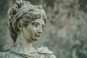 Obraz premium Mysterious Ancient woman statue looking away. Female white sculpted bust. Generate ai