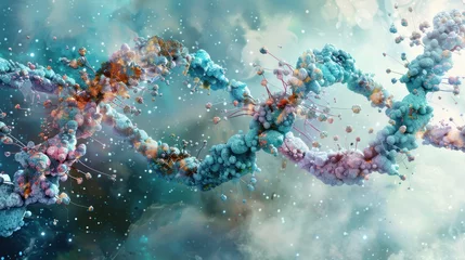 Fotobehang AI-generated illustration of blue and purple DNA strands © Wirestock
