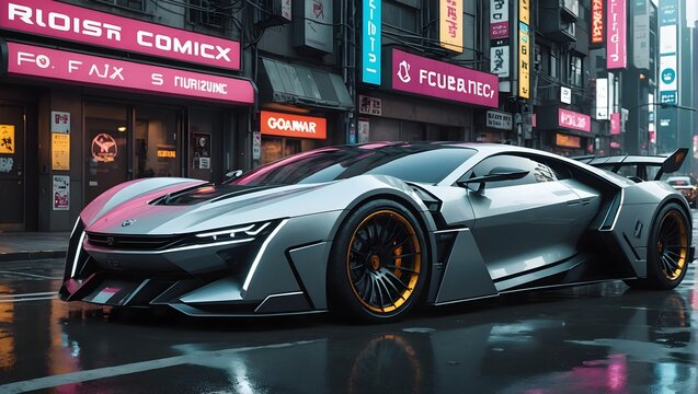Beautiful futuristic car in the Future - Powered by Adobe
