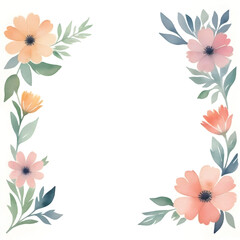 Fototapeta na wymiar a set of flowers frame background in water color style