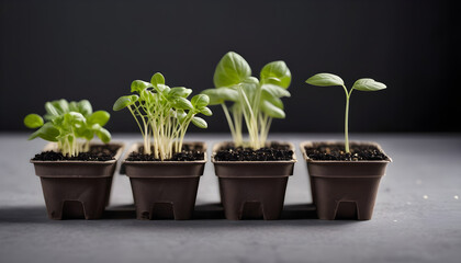Indoor gardening with homegrown seedlings in biodegradable pots 1 - obrazy, fototapety, plakaty