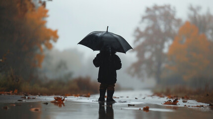 雨の日に傘をさして歩く子供