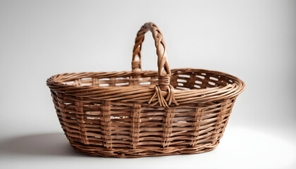 Obraz premium Large brown wicker basket on white background 1