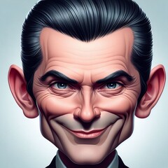 AI generated illustration of a satirical caricature of a man with sharp features and sleek hairstyle - obrazy, fototapety, plakaty