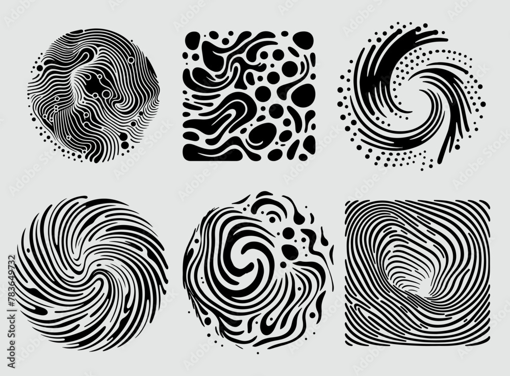Aufkleber Set of different shapes with psychedelic trippy pattern resembling ink blots and stains.