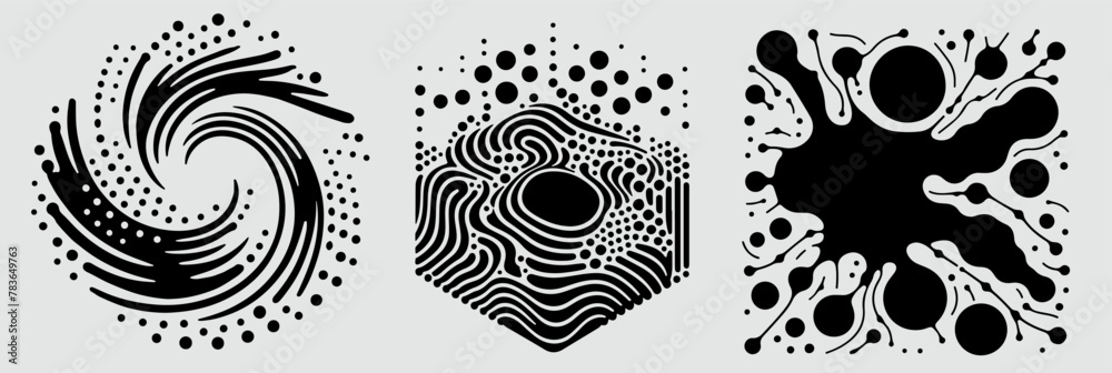Aufkleber Set of different shapes with psychedelic trippy pattern resembling ink blots and stains.