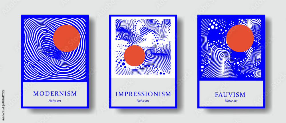 Poster set of abstract art posters with swirling texture of ink blots.