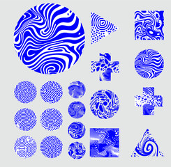 Set of different shapes with psychedelic trippy pattern resembling ink blots and stains. Perfect for science and technology subject illustrations. - 783649791
