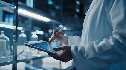 Medical Professional Using Tablet and Clipboard in Hospital Setting