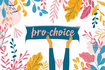 modern flat illustration womans hands holding up a banner with text pro-choice - obrazy, fototapety, plakaty