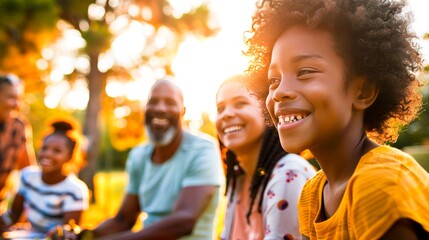 A multigenerational family picnic in a sunlit park, where laughter and stories are shared freely, celebrating togetherness.