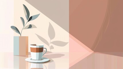 Artistic illustration of coffee, abstract, pastel, simple.