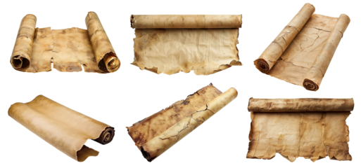 Set of ancient parchment scrolls, cut out