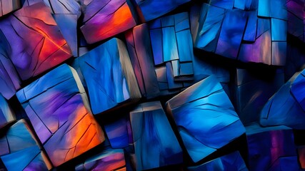Abstract colorful stained glass mosaic background with vibrant blue and orange hues