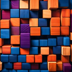 Colorful wooden blocks arranged in a captivating puzzle pattern, perfect for creative backgrounds