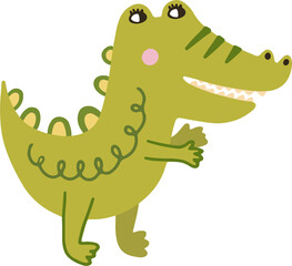 crocodile flat vector illustration in doodle style.