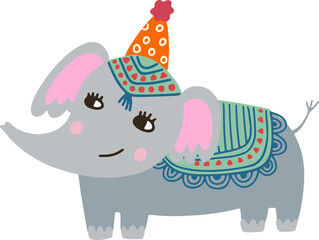 Elephant flat vector illustration in doodle style.