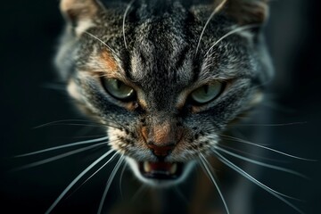 Grumpy Angry cat. Face mouth cry. Generate Ai