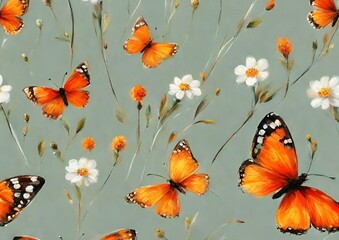 Butterflies fly over a flower field