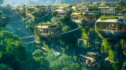 Sustainable Futuristic City Architecture. Innovative Green Design Addressing Ecology, Climate Change, Overpopulation. Smart Urban Solutions, Technology for Good, Nature, Wellness and Biodiversity