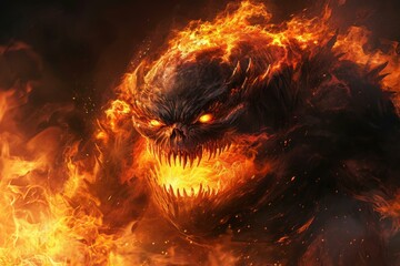 Destructive Fire monster. Evil horror flame. Generate Ai